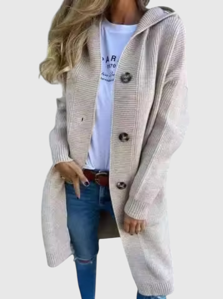 Giselle – Dlouhý pletený kabát s kapucí 