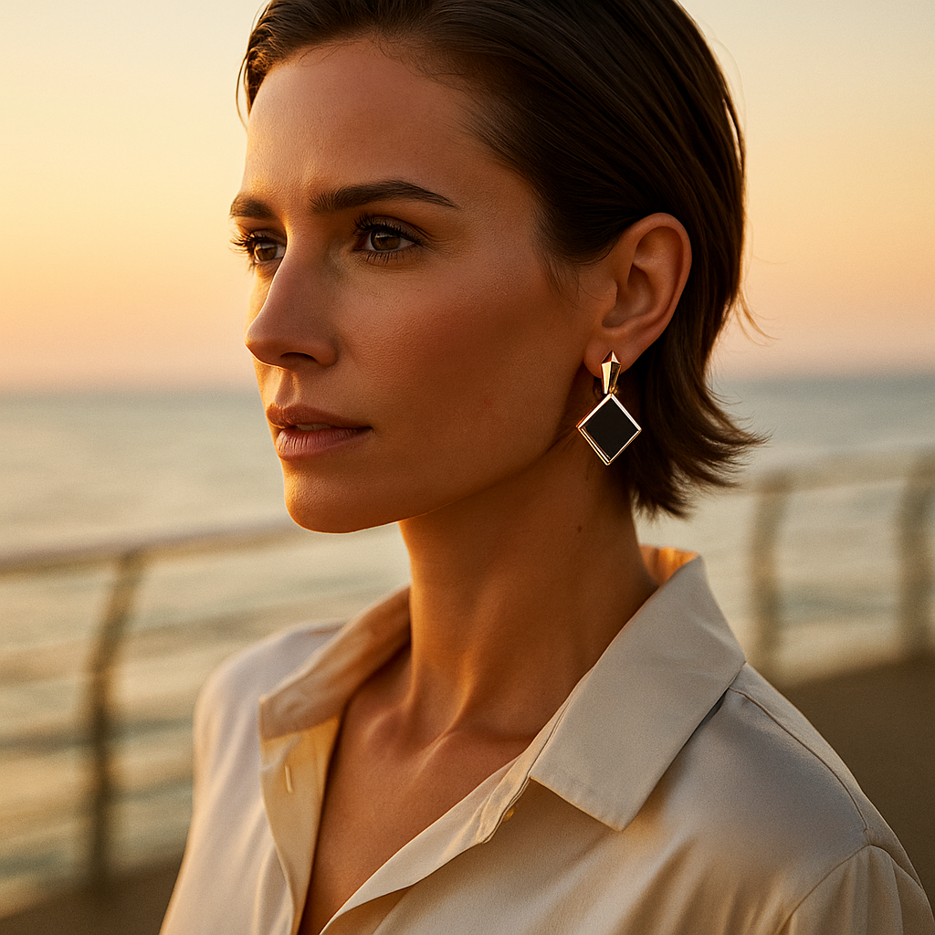 Keto | Náušnice se čtvercovými černými drahokamy