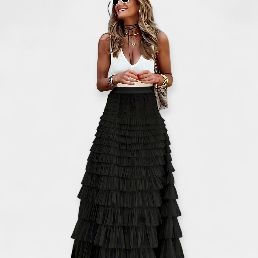 Boho Sukně s Síťovaným Saténovým Lemem