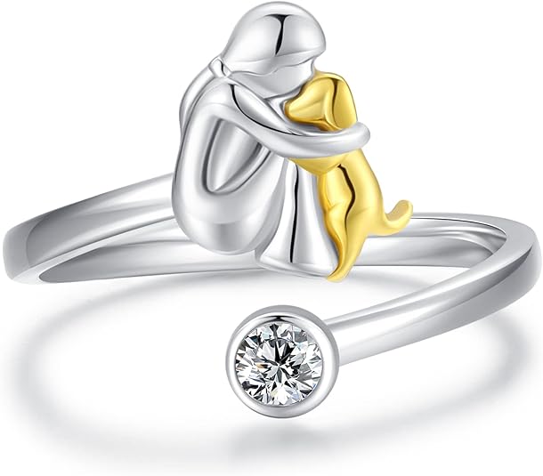 Nastavitelný psí prsten z 925 stříbra – Ručně vyrobený prsten pro ženy