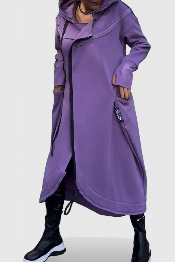 MARIE-Dlouhý kabát s kapucí a zipem