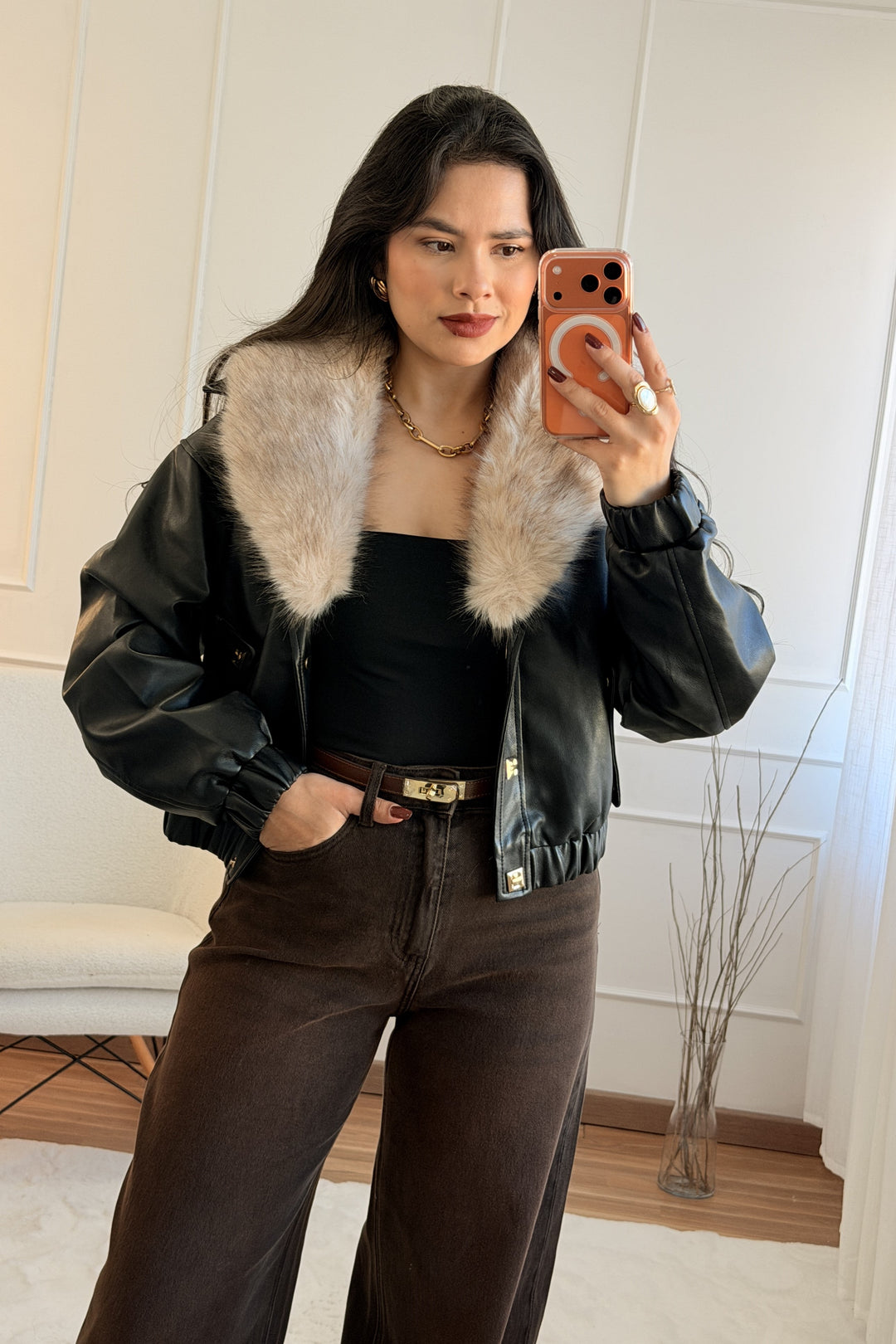 Kabát s kožešinovým límcem FLAMMODE