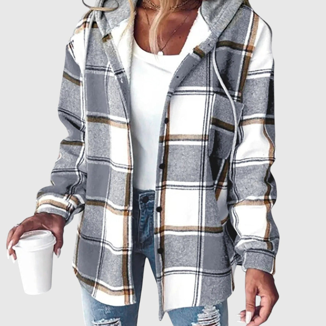 Maya – Kostkovaný ležérní kabát s kapucí