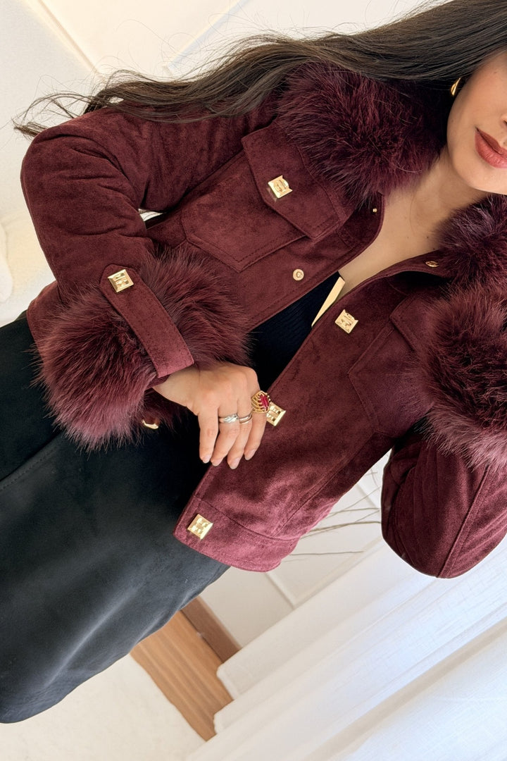 Krátký semišový kabát s odnímatelným chlupem FLAMMODE