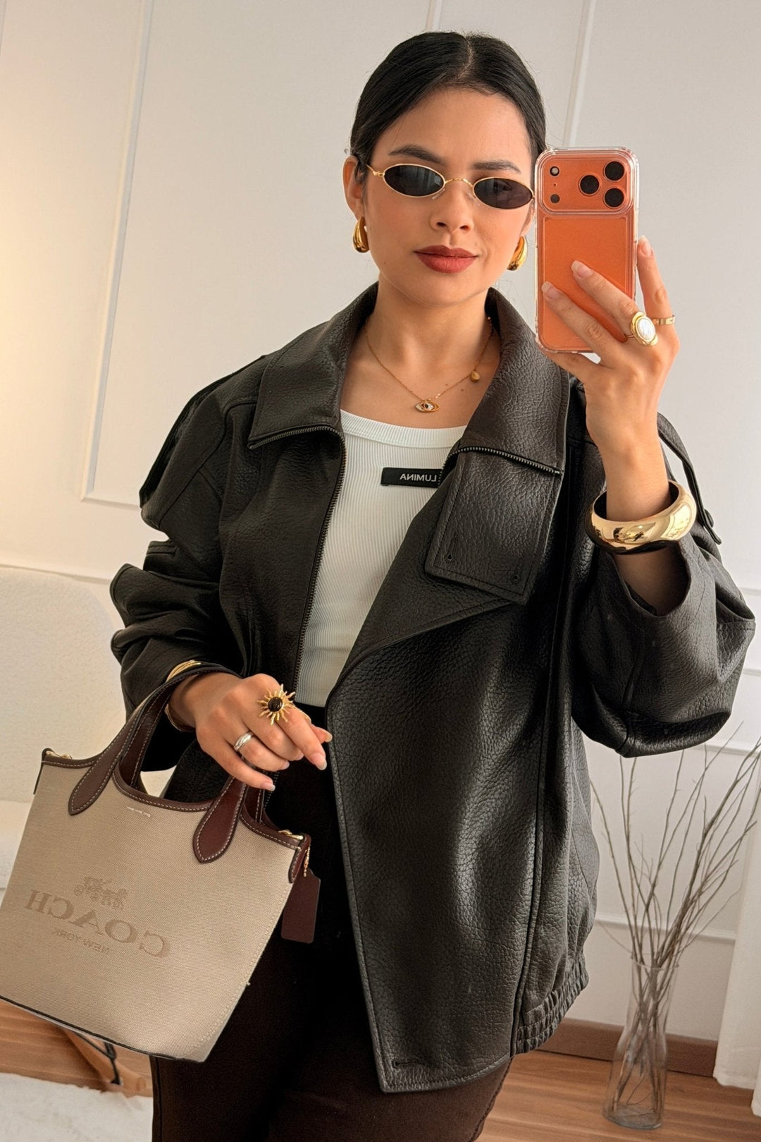 Krátký kabát z napa s vysokým límcem