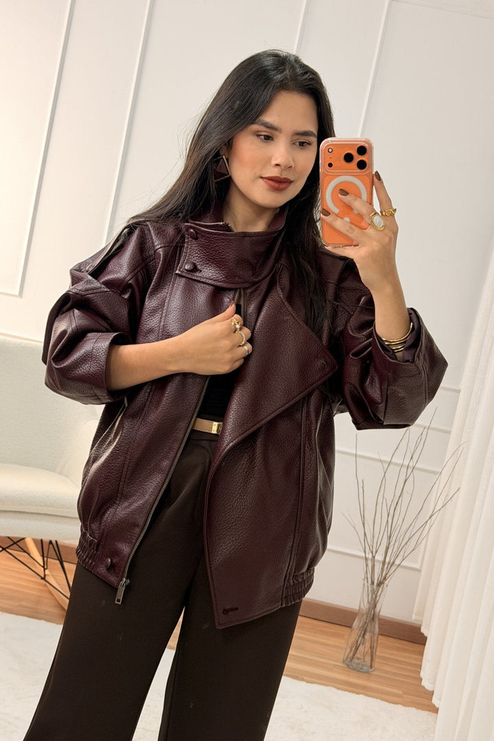 Krátký kabát z napa s vysokým límcem