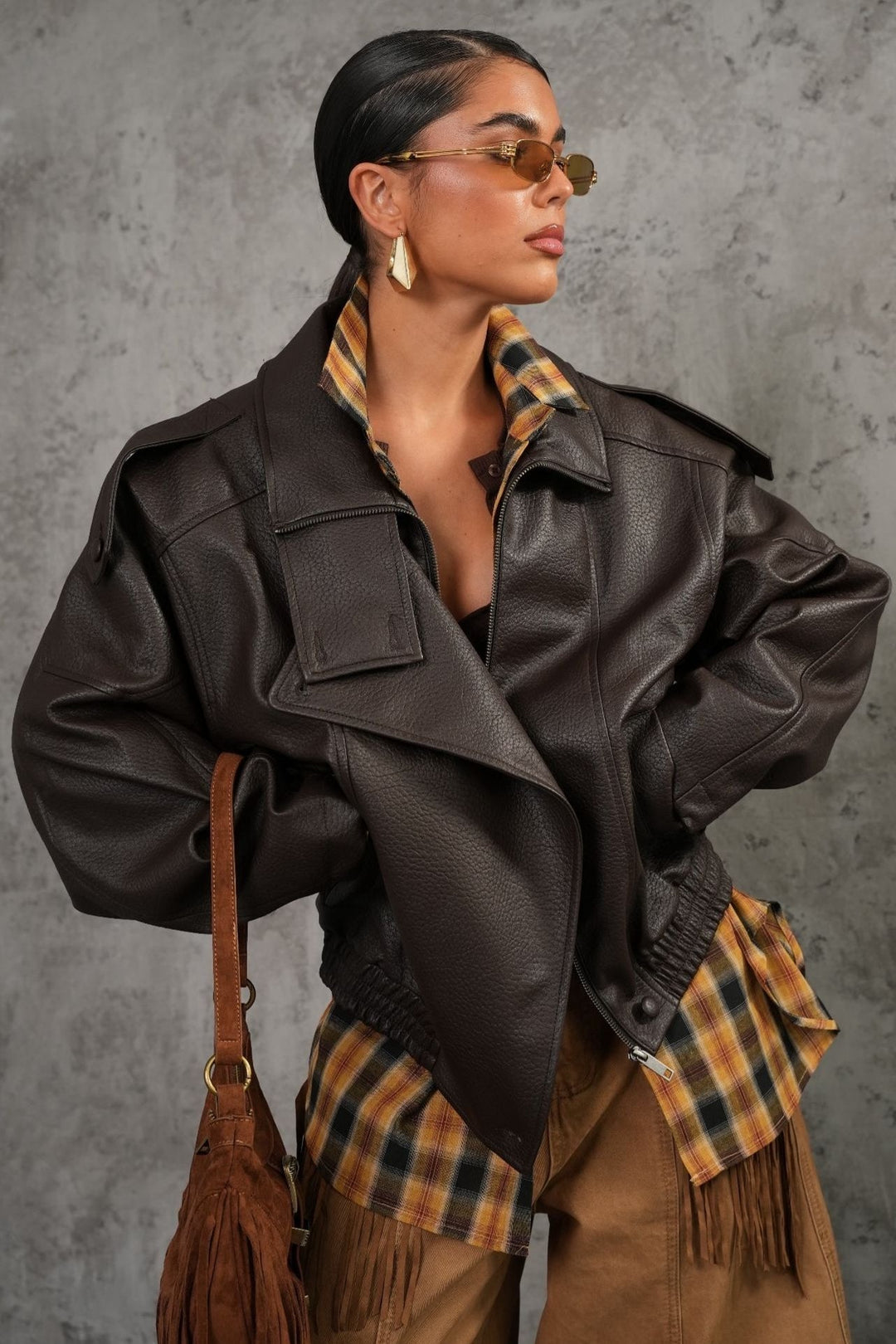 Krátký kabát z napa s vysokým límcem