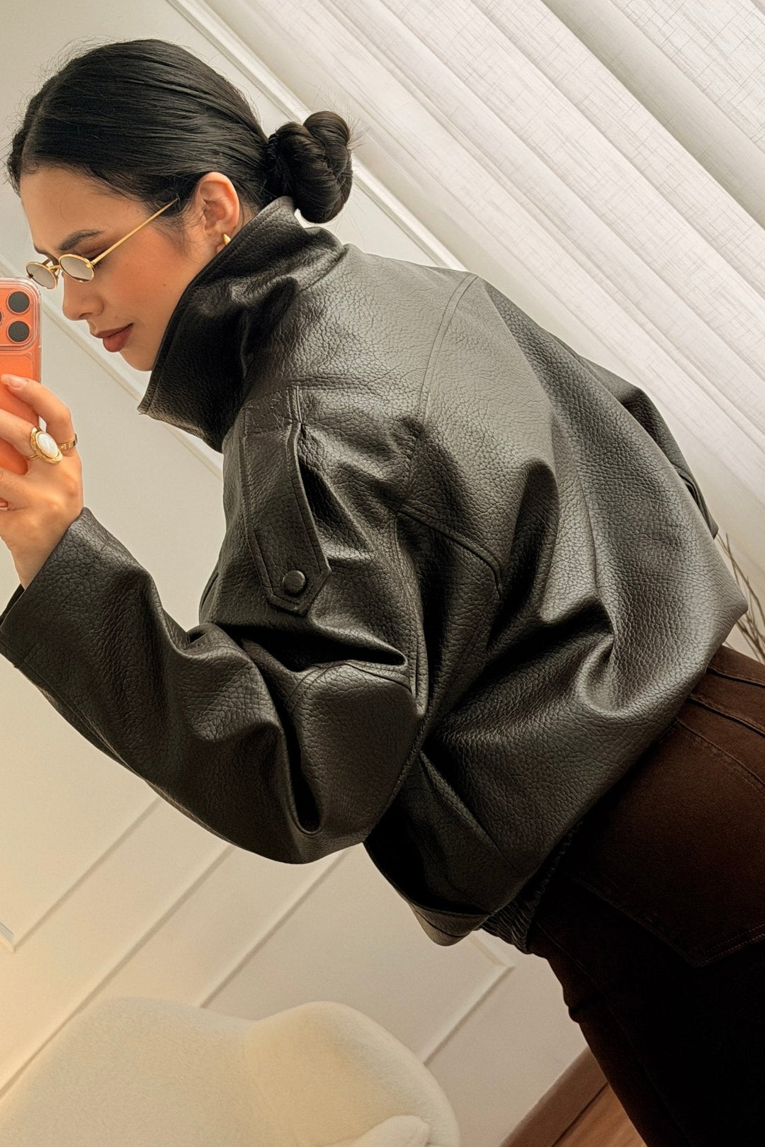 Krátký kabát z napa s vysokým límcem