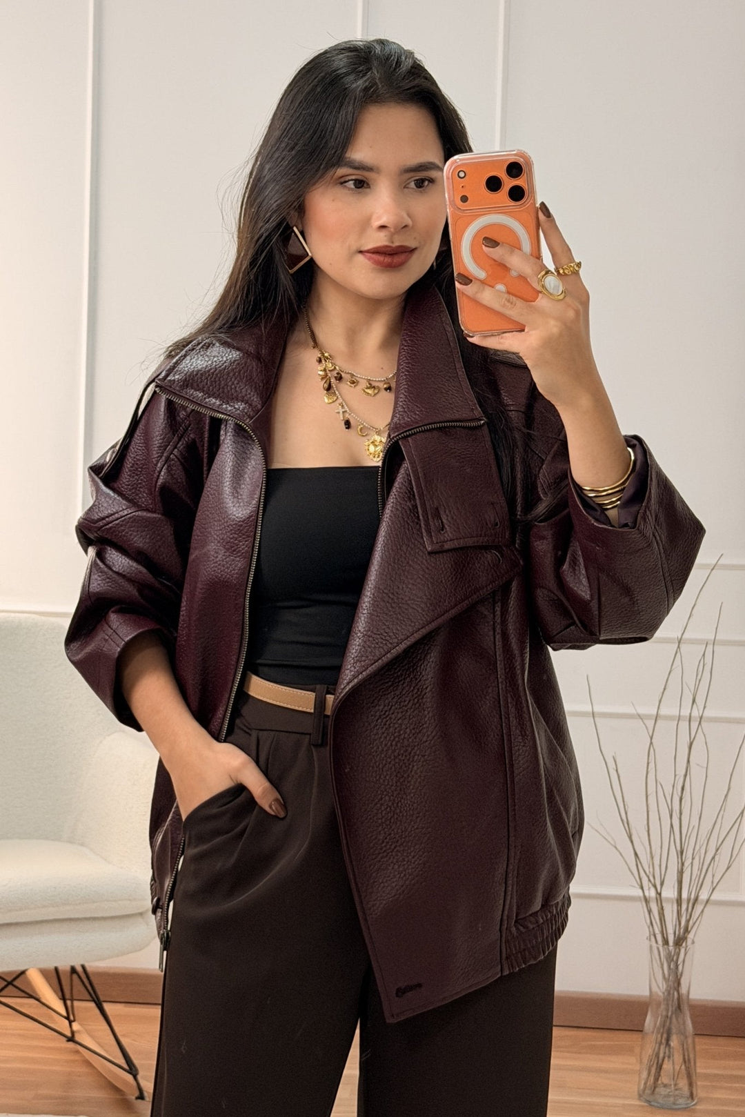 Krátký kabát z napa s vysokým límcem