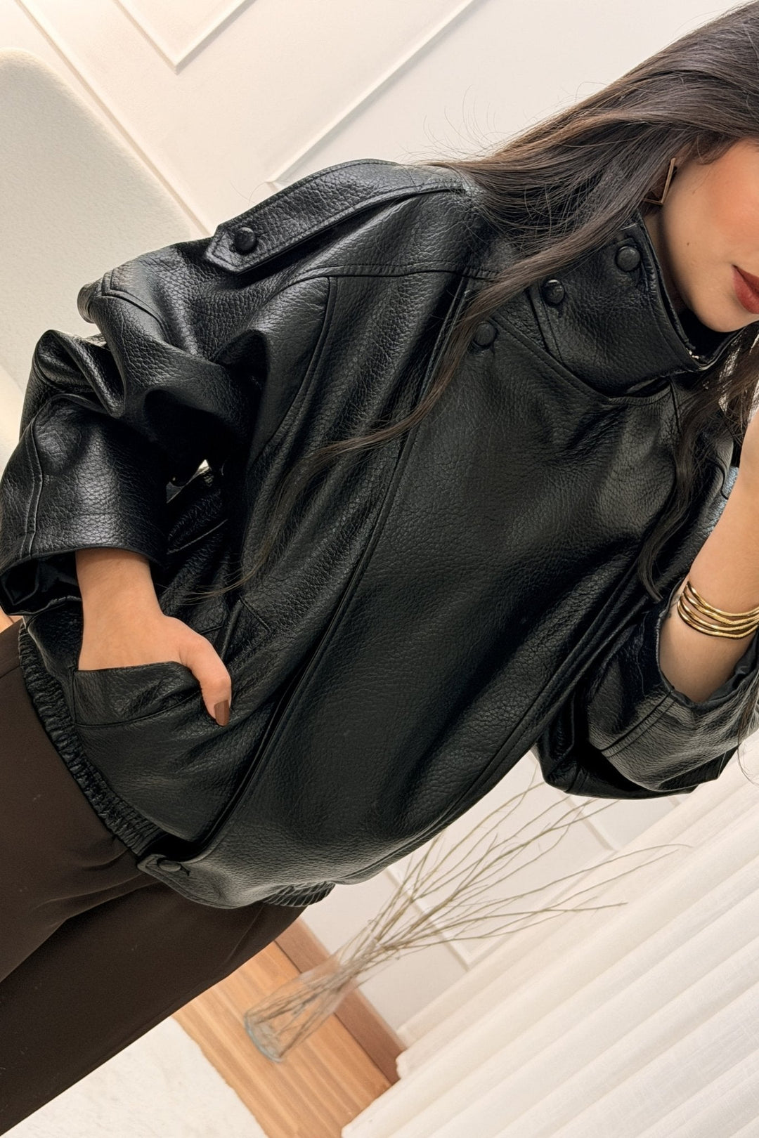 Krátký kabát z napa s vysokým límcem