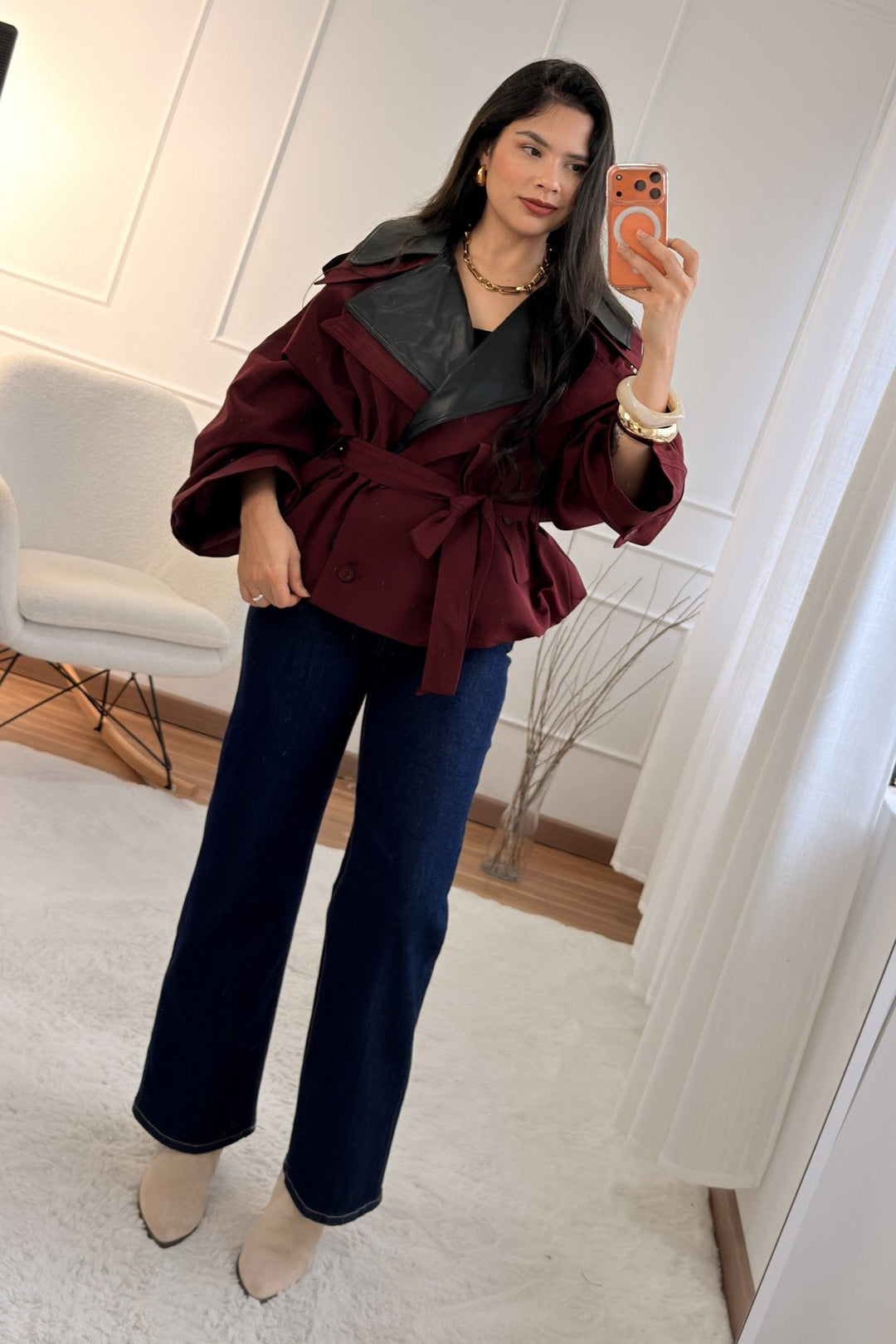 Krátký trench kabát s dvojitou límcem MOCHY