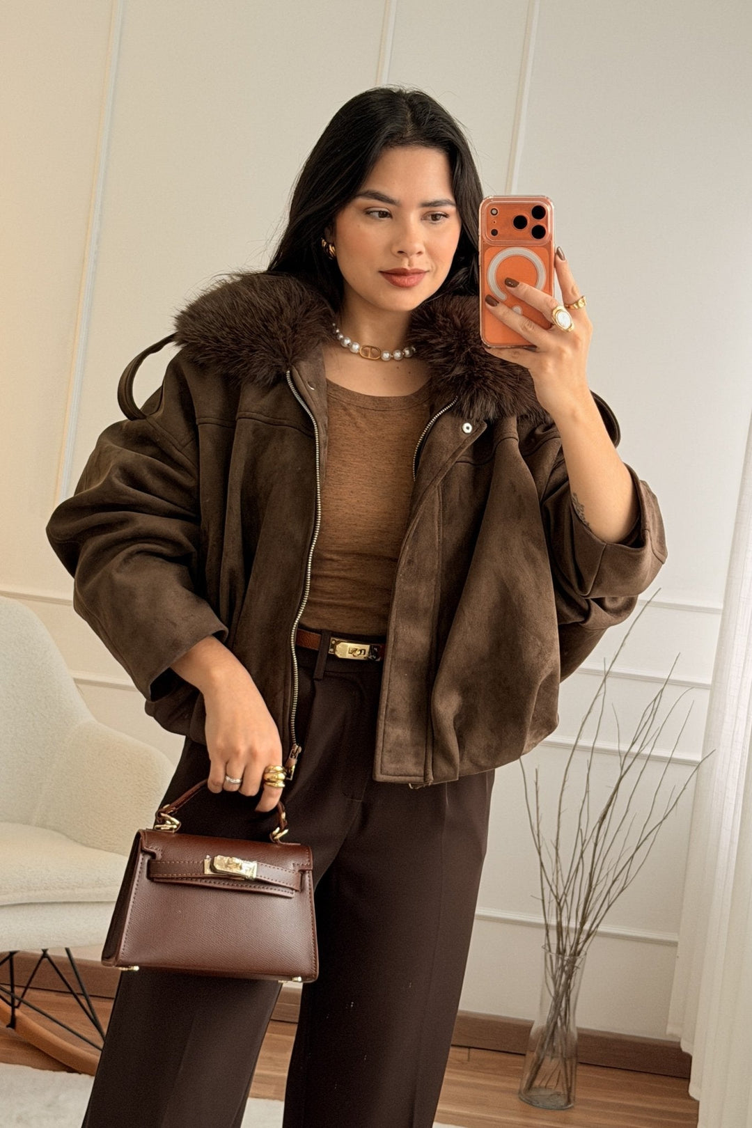 Kabát s kožešinovým límcem FLAMMODE