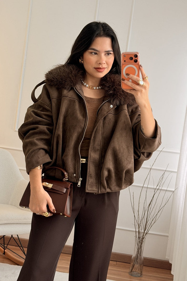 Kabát s kožešinovým límcem FLAMMODE