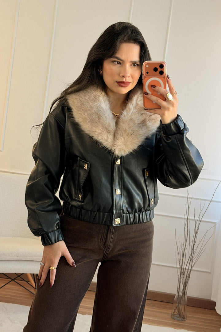 Kabát s kožešinovým límcem FLAMMODE