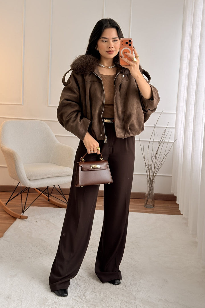 Kabát s kožešinovým límcem FLAMMODE