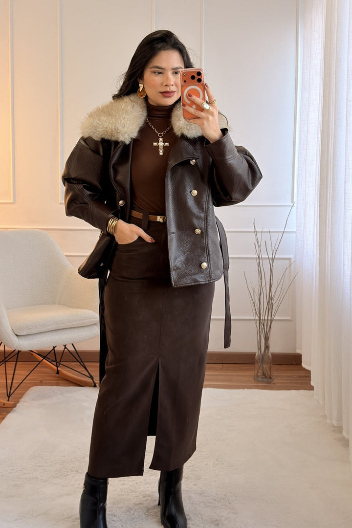 Kabát s kožešinovým límcem MOCHY 