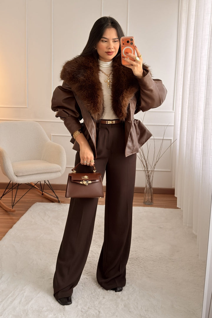 Kabát s umělým kožešinovým límcem MOCHY 