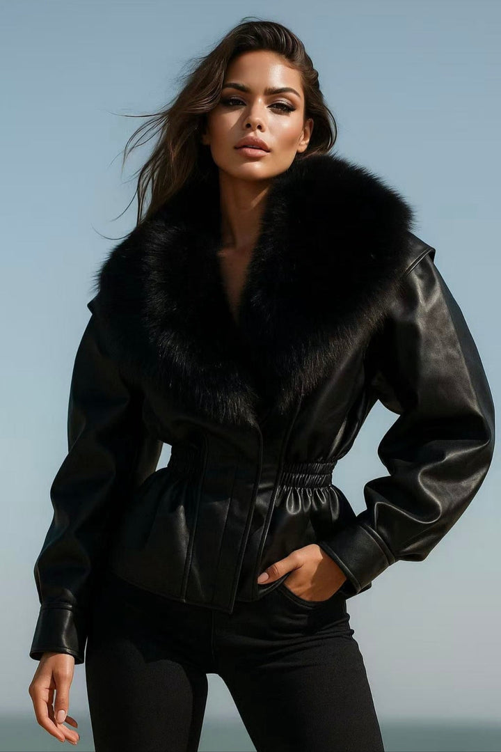 Kabát s umělým kožešinovým límcem MOCHY 