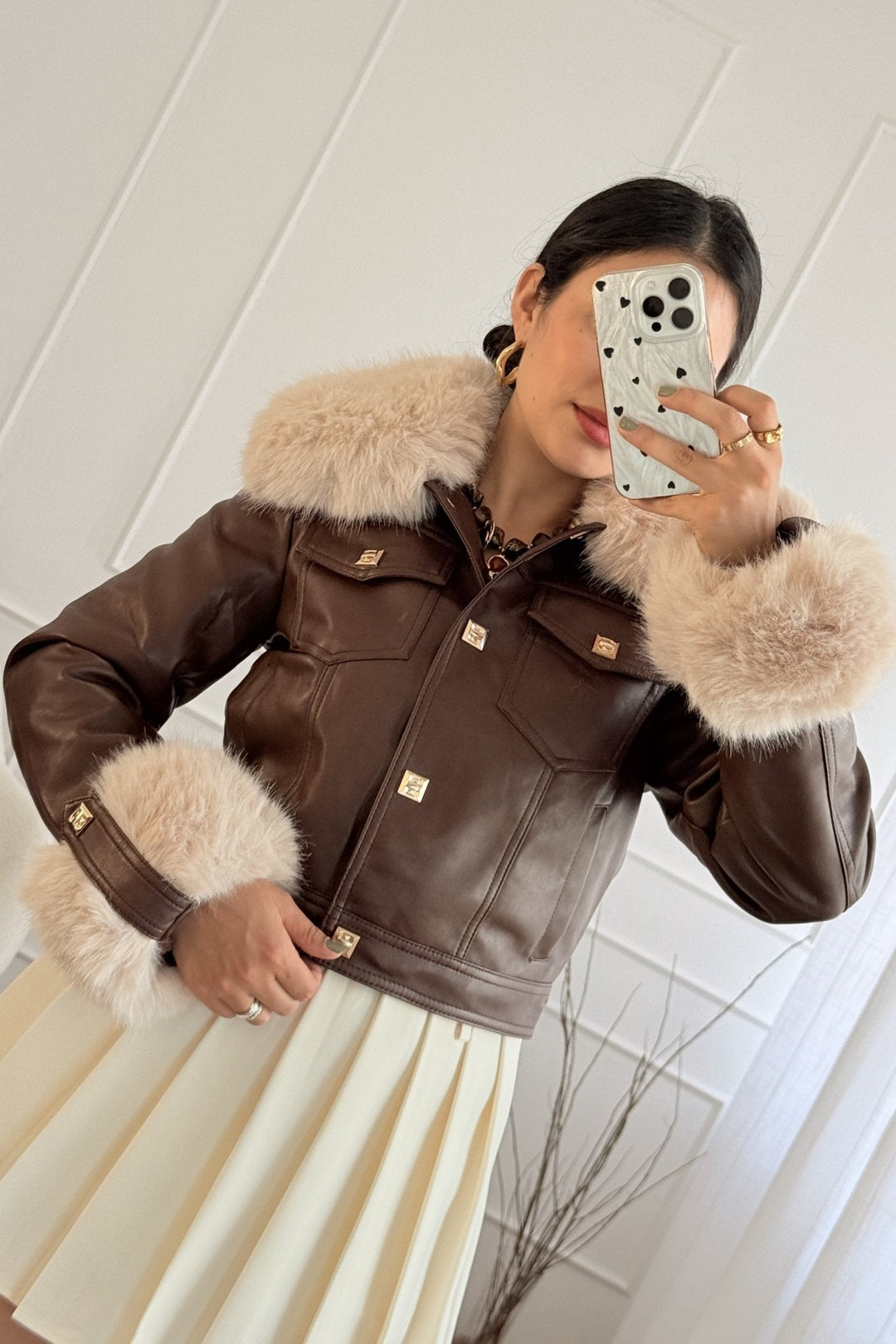 Kožená bunda s kožešinou FLAMMODE