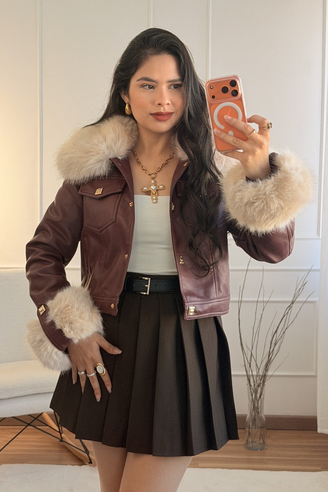 Kožená bunda s kožešinou FLAMMODE