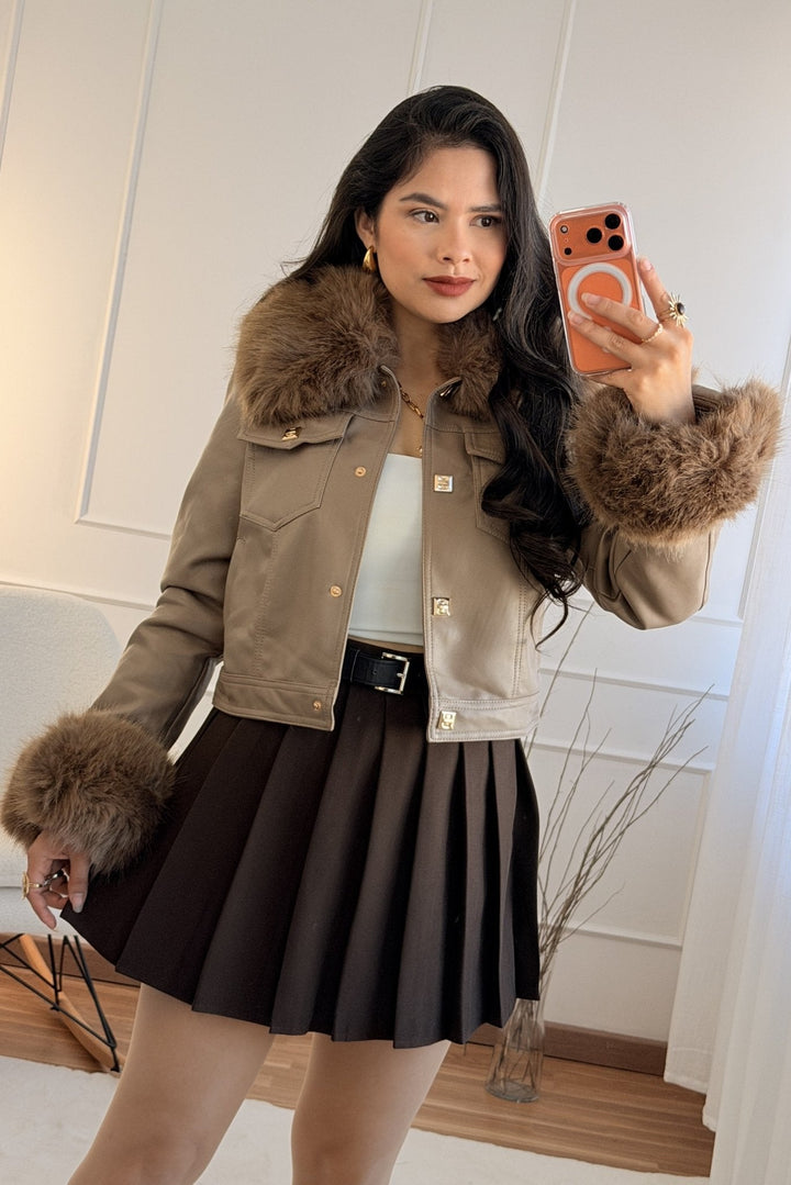 Kabát z napa kůže s kožešinou FLAMMODE