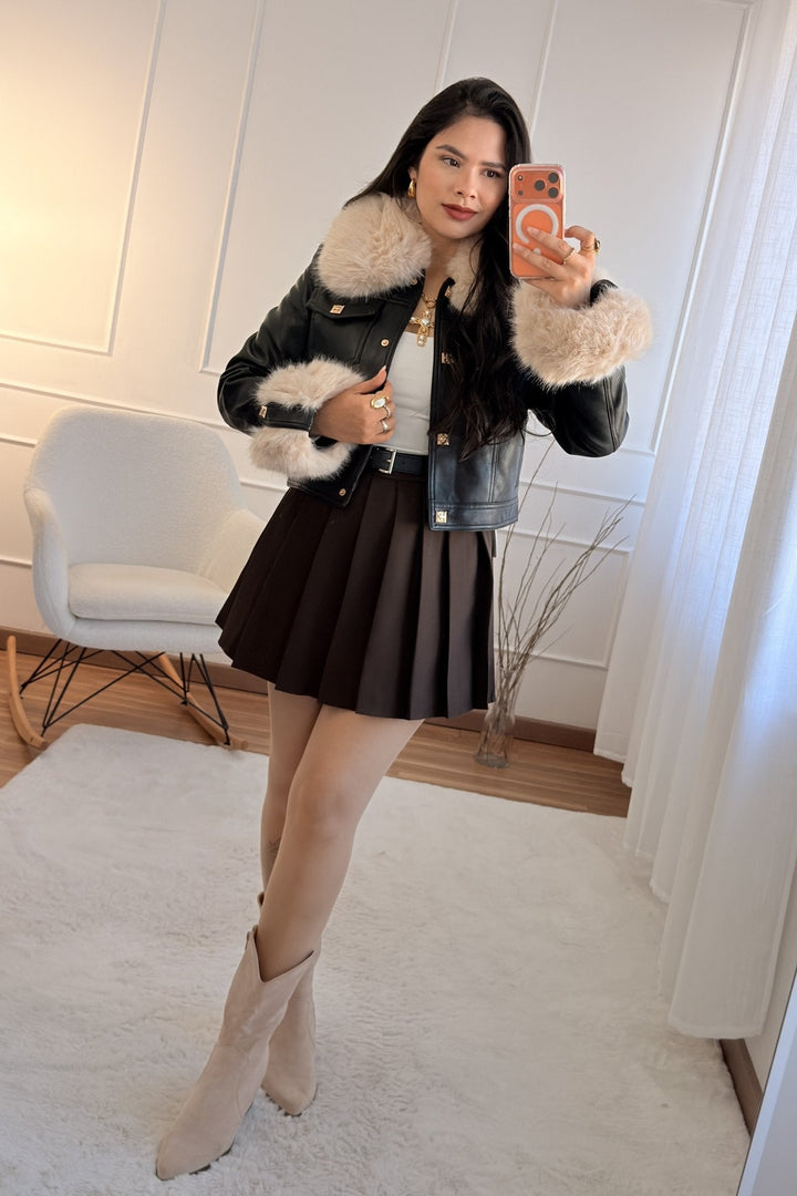 Kožená bunda s kožešinou FLAMMODE