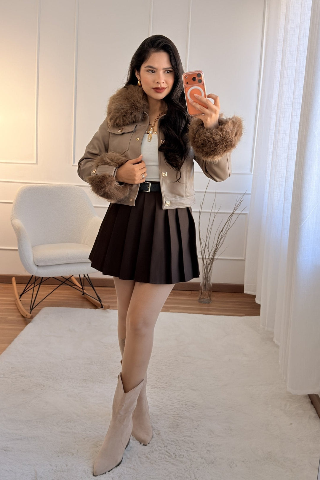 Kožená bunda s kožešinou FLAMMODE