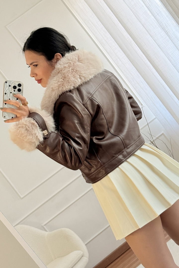 Kožená bunda s kožešinou FLAMMODE