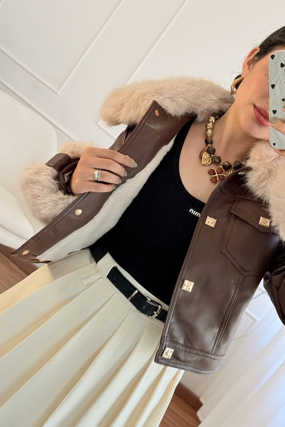 Kabát z napa kůže s kožešinou FLAMMODE