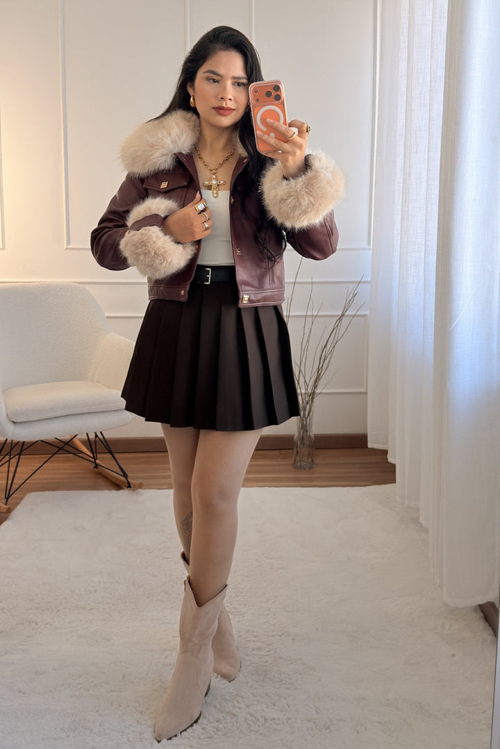 Kožená bunda s kožešinou FLAMMODE