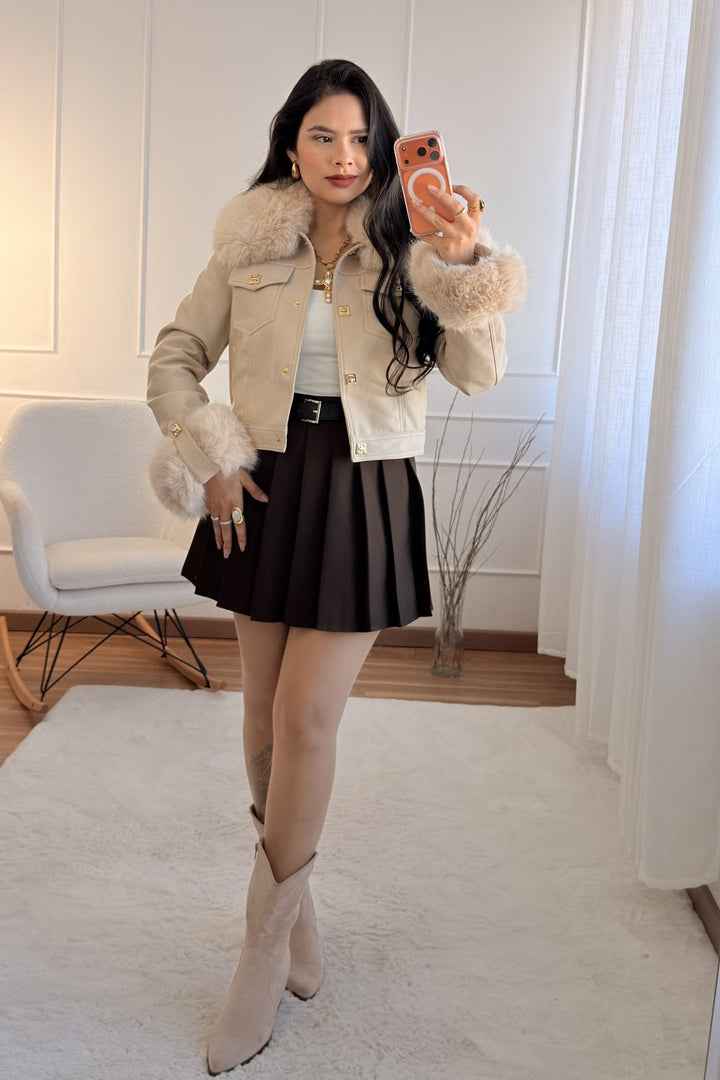 Kožená bunda s kožešinou FLAMMODE