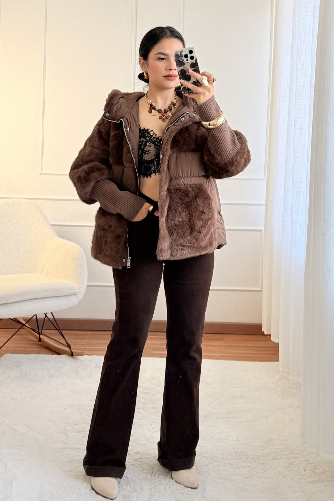 Kabát s kožešinovým kapucí FLAMMODE