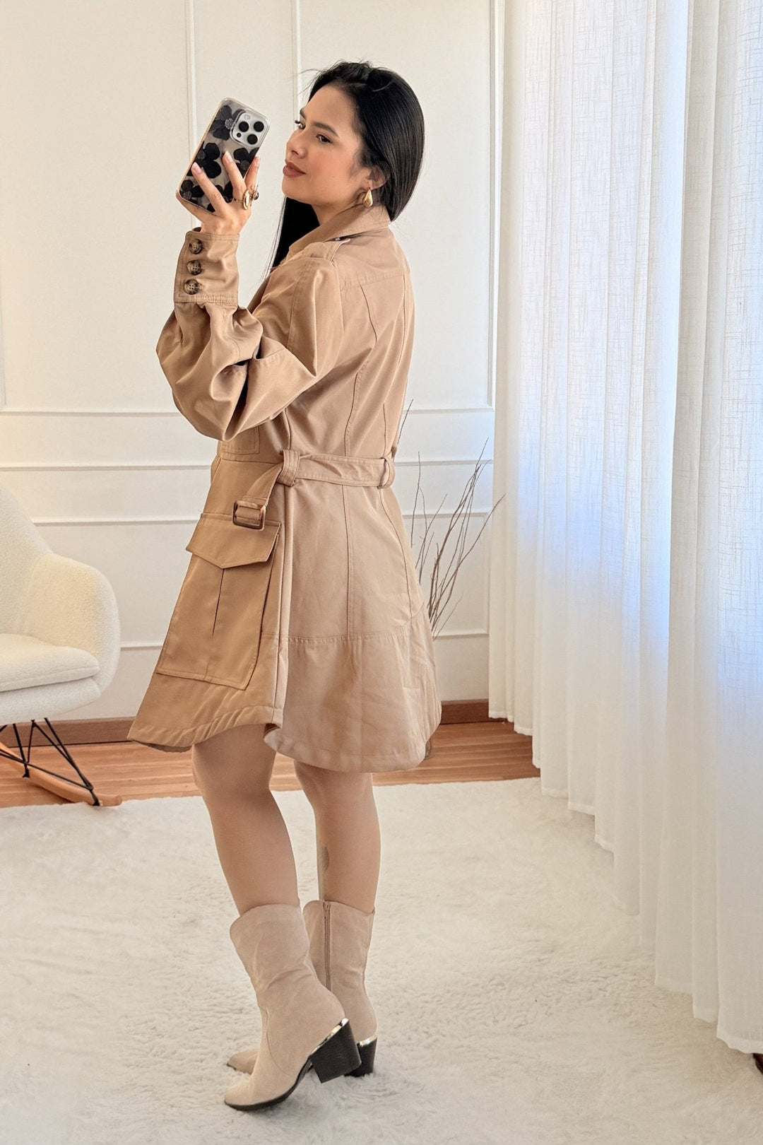 Šaty (gabardén) ve stylu utilitární s páskem